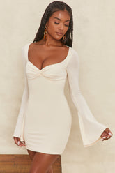 Flare Sleeve Mini Dress in Cream