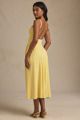 Low-Back A-Line Midaxi Dress in Pastel Yellow