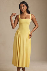 Low-Back A-Line Midaxi Dress in Pastel Yellow