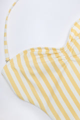 Cut-Out Halterneck Swimsuit in Lemon Yellow Stripe