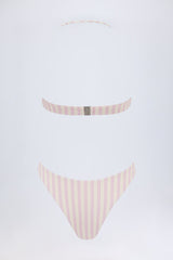 Cut-Out Halterneck Swimsuit in Mauve Double Stripe