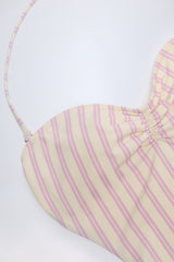 Cut-Out Halterneck Swimsuit in Mauve Double Stripe