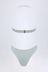Cut-Out Halterneck Swimsuit in Teal Double Stripe