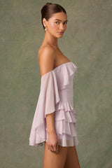 Off-Shoulder Ruffled Mini Dress in Lilac