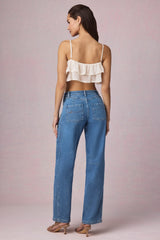 Mid-Rise Barrel-Leg Jeans in Mid-Blue Wash