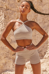 Seamless Cross Strap Sports Bra in Sand
