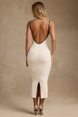 Modal Contrast-Trim Backless Midaxi Dress in Ivory