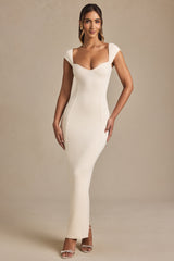 Modal Sweetheart-Neck Cap-Sleeve Midaxi Dress in Ivory