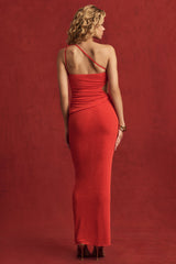 Textured Jersey Low-Rise Maxi Skirt in Chilli Red