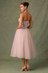 Embellished Lace-Up Cupless Corset in Floral Pink