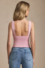 Plunge-Neck Scallop-Trim Tank Top in Soft Pink