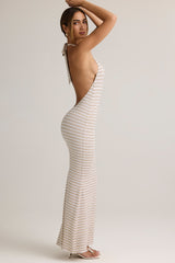 Modal Backless Halterneck Maxi Dress in Pink & Yellow Stripe