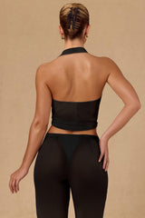 Tie-Front Halterneck Crop Top in Black