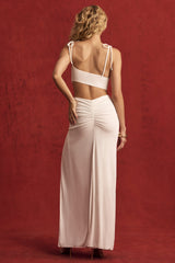Textured Jersey Asymmetric Maxi Dress in White