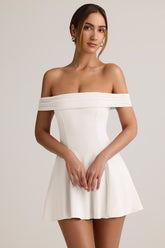 Modal Off-Shoulder A-Line Mini Dress in White