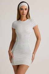Modal Short-Sleeve Bodycon Mini Dress in Blue & Yellow Stripe