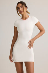 Modal Short-Sleeve Bodycon Mini Dress in White