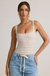 Modal Square-Neck Bodysuit in Pink & Yellow Stripe