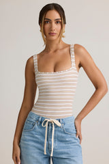 Modal Square-Neck Bodysuit in Pink & Yellow Stripe