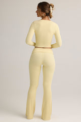 Modal Ribbed Foldover Flared Trousers in Buttercream Yellow