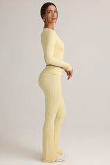 Modal Ribbed Foldover Flared Trousers in Buttercream Yellow