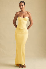 Draped Low-Rise Maxi Skirt in Pastel Yellow
