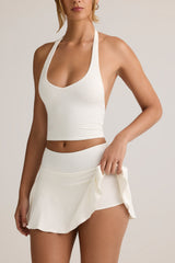 Modal Ruched Low-Rise Mini Skort in White