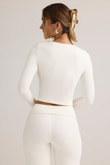 Modal Ribbed Cropped Cardigan in White