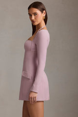 Pinstripe Structured A-Line Mini Dress in Mauve