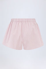 Mid-Rise Cotton-Poplin Shorts in Pink Stripe