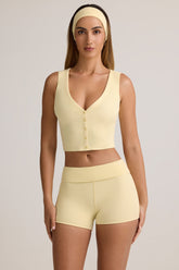 Modal Ribbed Button-Up Vest Top in Buttercream Yellow