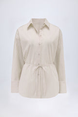 Oversized Cotton-Poplin Shirt in Taupe Stripe