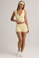 Modal Ribbed Mid-Rise Foldover Shorts in Buttercream Yellow