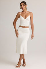 Modal Ruched Mid-Rise Midaxi Skirt in White