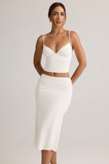 Modal Ruched Mid-Rise Midaxi Skirt in White