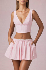 Bow-Detail Crop Top in Soft Mauve Stripe