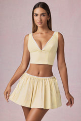Ruched Drawstring Mini Skirt in Lemon Yellow Stripe