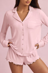 Modal Ruffle-Trim Pyjama Shorts in Baby Pink