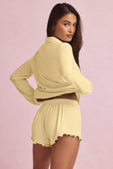 Modal Ruffle-Trim Pyjama Shorts in Pastel Yellow