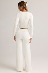 Modal Foldover Wide-Leg Trousers in White