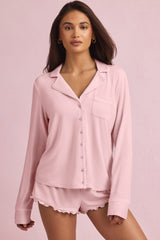 Modal Long-Sleeve Pyjama Top in Baby Pink
