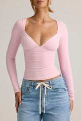 Modal Ruched Long-Sleeve Top in Baby Pink