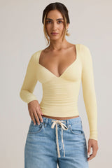 Modal Ruched Long-Sleeve Top in Buttercream Yellow