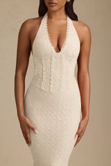 Halterneck Corset Lace Midaxi Dress in Ivory