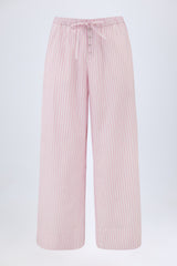 Wide-Leg Cotton-Poplin Trousers in Pink Stripe