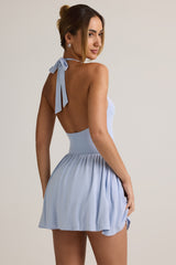 Modal Backless Halterneck Mini Dress in Light Blue