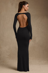 Modal Ruched Backless Maxi Dress in Black