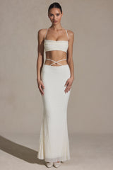 Embellished Strappy Maxi Skirt in White
