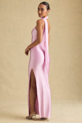 Asymmetric Scarf-Detail Maxi Dress in Soft Pink