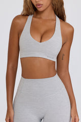 Soft Active V-Neck Sports Bra in Grey Marl